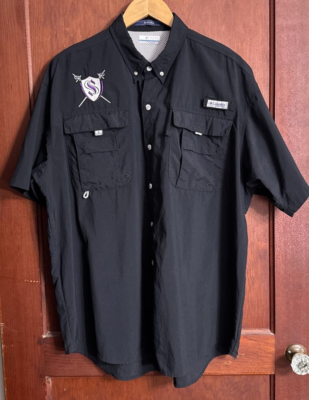 Columbia PFG Bahama Men’s Large Black Sewanee Fencing Society Fishing Shirt